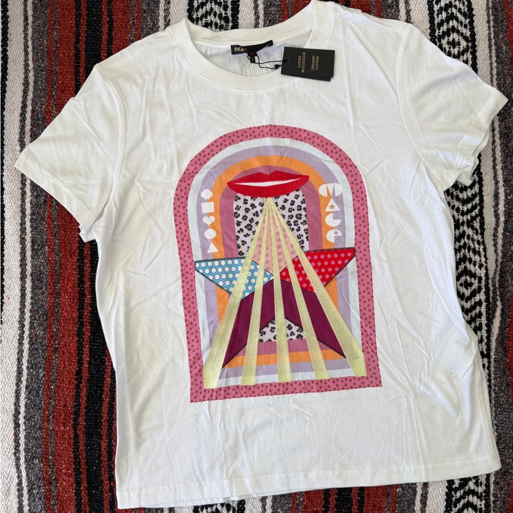 MAJE Graphic Print Organic Tee - White with Multicolor Design size 1